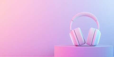 Obraz premium Stylish white headphones on a minimal pastel background.