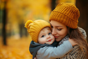 Fototapeta premium Amazing wonderful autumn season, people admiring golden fall colors outdoors, Generative AI