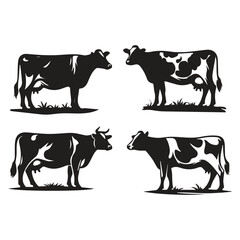 black and white cow vector silhouette