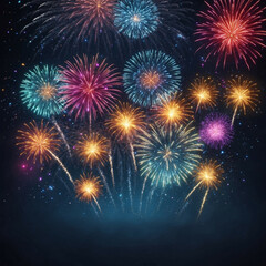 Naklejka premium Colorful fireworks explode in the night sky on New Year's Eve