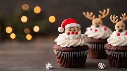 Festive Christmas cupcakes with Santa and reindeer decorations