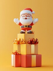 3D Cheerful Santa with Colorful Gift Boxes