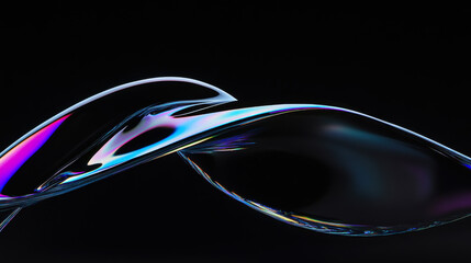 Beautiful, iridescent soap bubble captured against a dark background with delicate curves and vibrant colors reflecting light