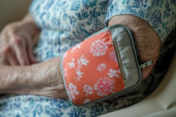 Naklejka premium Blood pressure cuff on an elderly patient's arm, illustrating the process of measuring blood pressure, symbolizing the importance of health monitoring and preventive care in elder health.