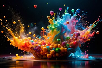 Fototapeta premium Multicolor Liquid Flow with Abstract Particles for Captivating Food Photography