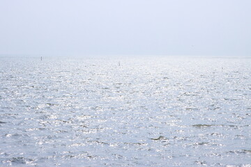 朝の光に輝く海