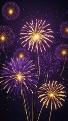 Fototapeta premium Golden and violet fireworks illuminate the night sky during New Year's Eve celebrations