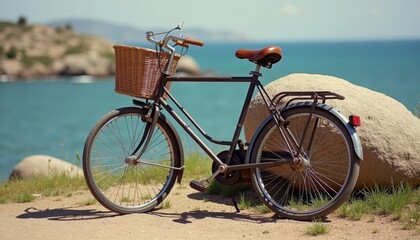A serene seaside moment with a vintage bicycle