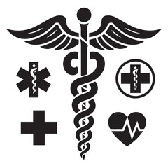 Caduceus Medical Symbol Vector Silhouette for Healthcare and Medicine, Ai generated