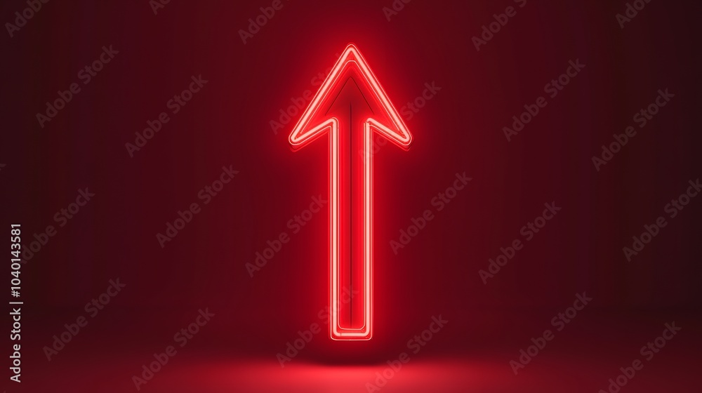 Poster A red downward arrow symbol in neon light style, floating with no background