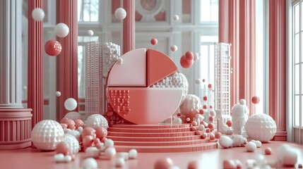 A glossy 3D pie chart with segmented pieces in bright colors, floating in the air, no background