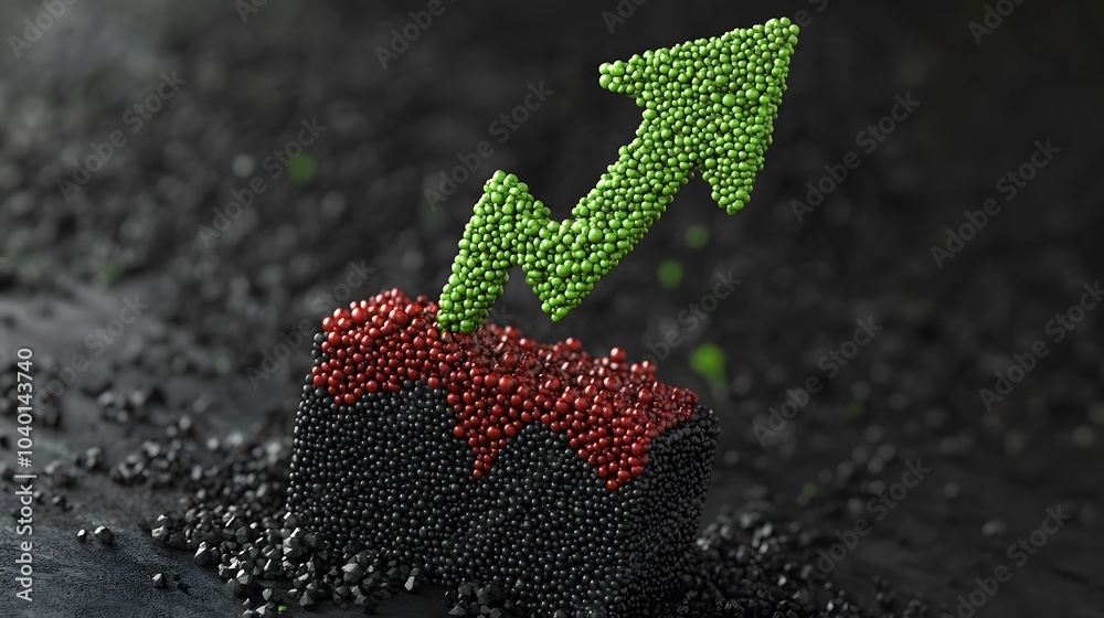 Poster a 3d star icon with a green upward arrow, representing a rising star in a business performance chart