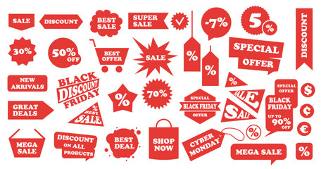set of promotions discount labels labels black friday cyber monday discount