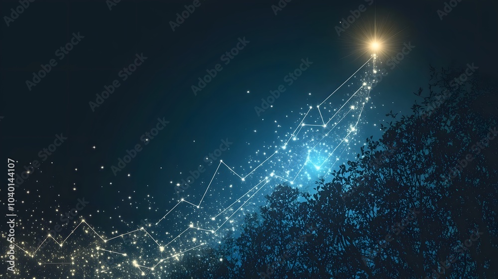 Poster a shooting star icon intertwined with an upward line graph, representing top growth and success in b