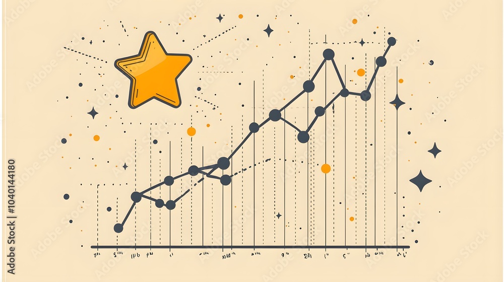 Poster a shooting star icon intertwined with an upward line graph, representing top growth and success in b