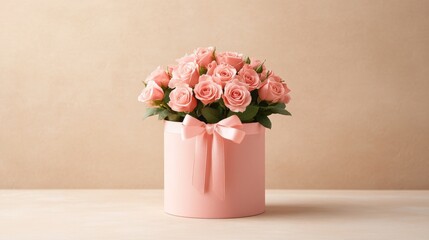 Elegant pink roses in a decorative box