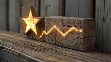 A star shape glowing brightly at the peak of a line graph, representing exceptional performance in a financial report, no background