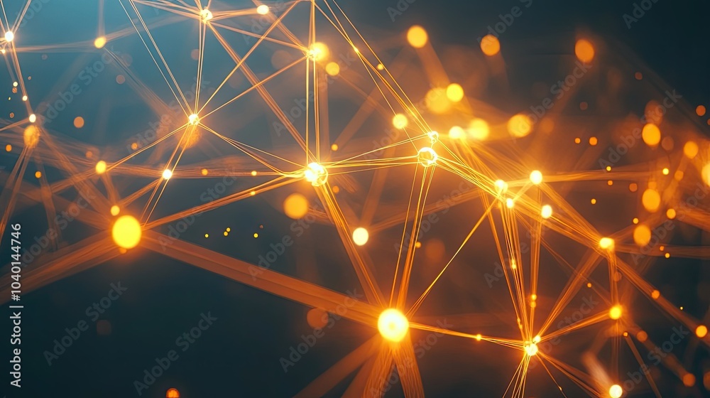 Poster high-tech interface with interconnected glowing nodes on an abstract digital backdrop