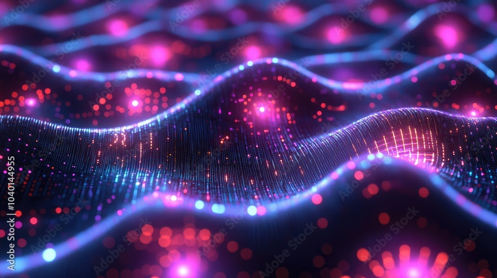 Poster High-tech matrix of glowing nodes and data streams for tech processing concepts