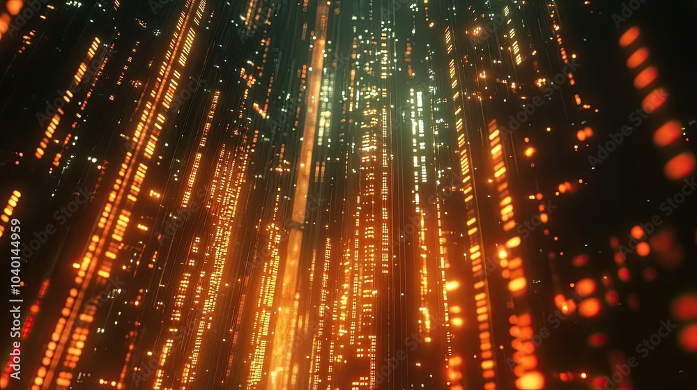 Poster High-tech matrix of glowing nodes and data streams for tech processing concepts