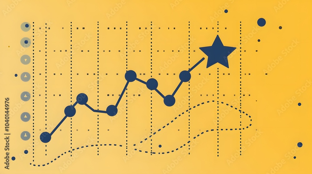 Aufkleber A shooting star icon attached to an ascending chart line, symbolizing top performance in a business report, no background