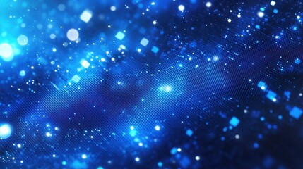 Fototapeta premium Futuristic blue abstract grid background with dots and squares