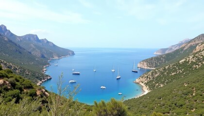 Fototapeta premium Tranquil waters nestled between verdant mountains