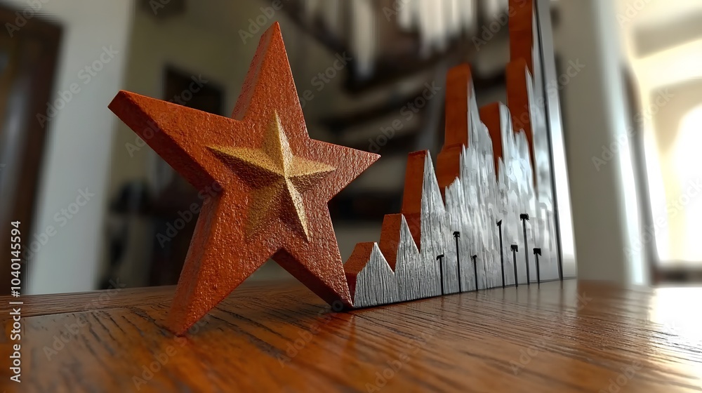 Aufkleber a rising star symbol hovering above an upward performance graph, clean and modern design, no backgro