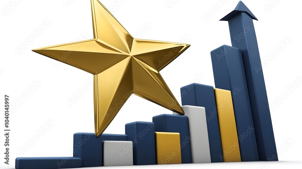 Poster a rising star symbol attached to an upward line graph, clean and sleek, symbolizing high performance