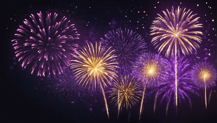 Golden and purple fireworks light up the night sky