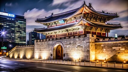 Obraz premium Namdaemun Gate Nightscape - Low Light Photography of Seoul's Historic Fortress