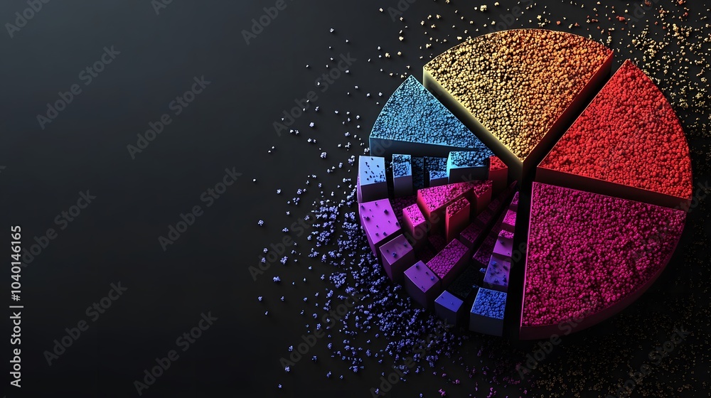 Poster A 3D pie chart with clustering segments arranged in a circular format, each section highlighted with contrasting colors, representing business segmentation, no background