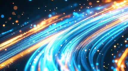 Obraz premium Abstract glowing particles forming a digital wave, futuristic technology concept background