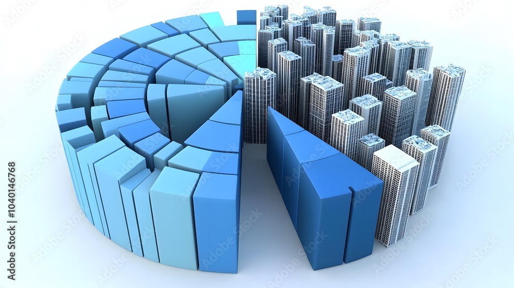 Aufkleber A 3D pie chart with distinct clustering segments, each section showing part of a company s market share, no background