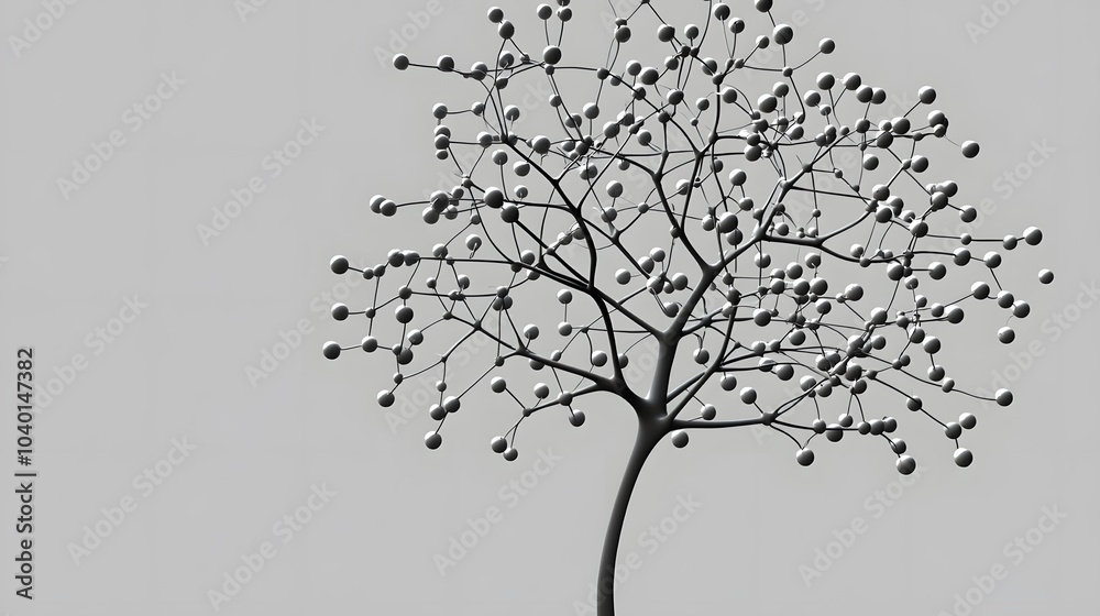 Fototapete A macro view of a decision tree with detailed branches and nodes, showing multiple decision points, representing business strategy, no background
