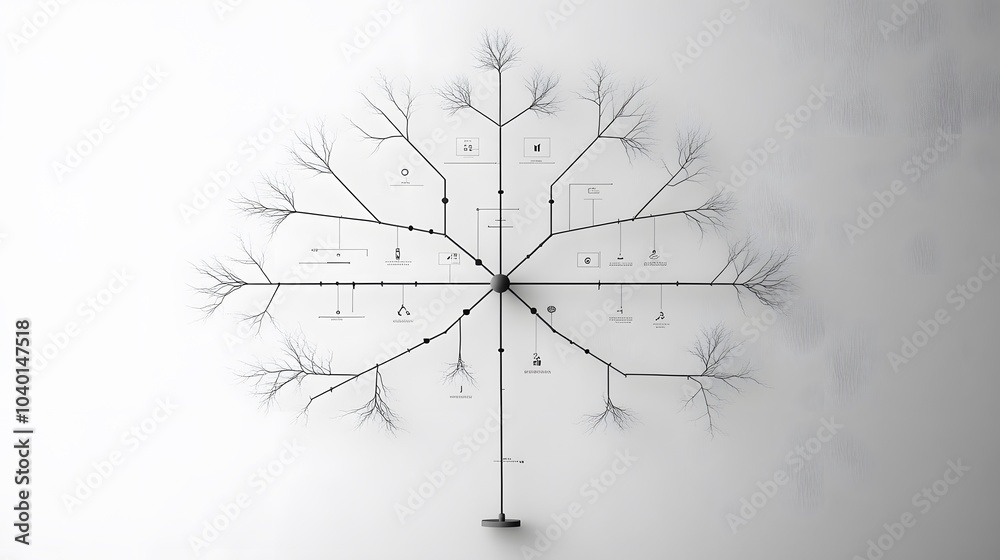 Poster A minimalist decision tree model, each branch representing a different business decision, clean and sharp lines, no background