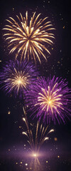 Naklejka premium Golden and violet fireworks light up the night sky