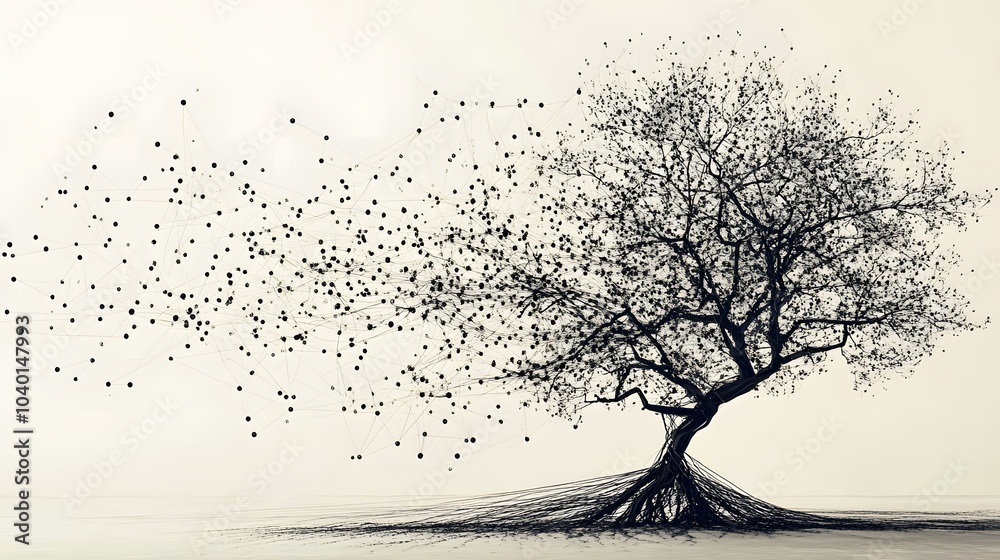 Poster A clean and modern decision tree model, with sharp angles and defined branches, representing key business choices, no background