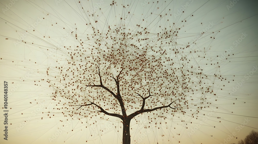 Poster A high-definition decision tree model with sharp lines and branching paths, each node representing a business decision, no background