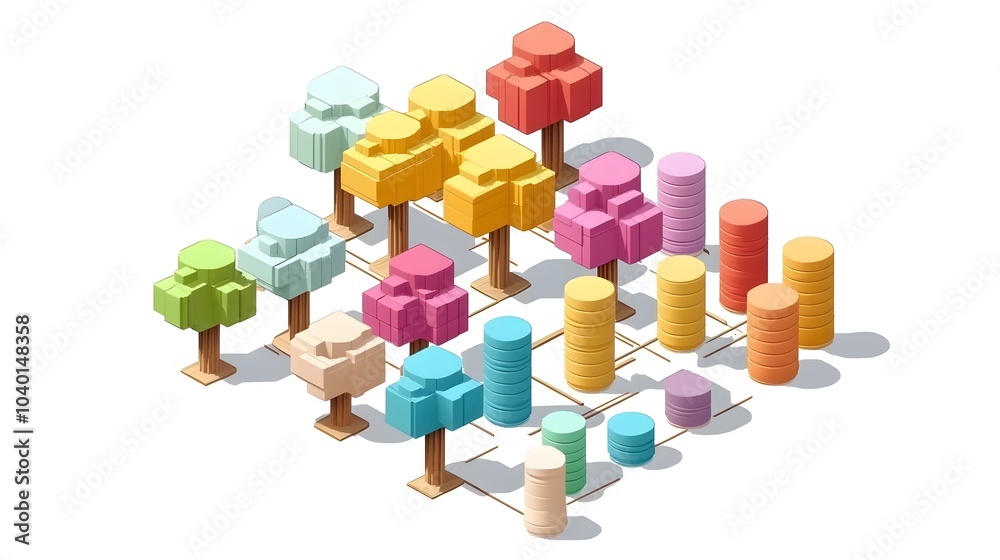 Poster A 3D decision tree diagram with clear paths and color-coded nodes, representing a detailed decision-making model in data analysis, no background
