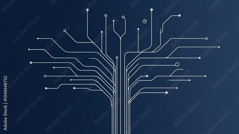 Fototapete A minimalist decision tree model with smooth lines, each branch representing a different segment of a business strategy, no background