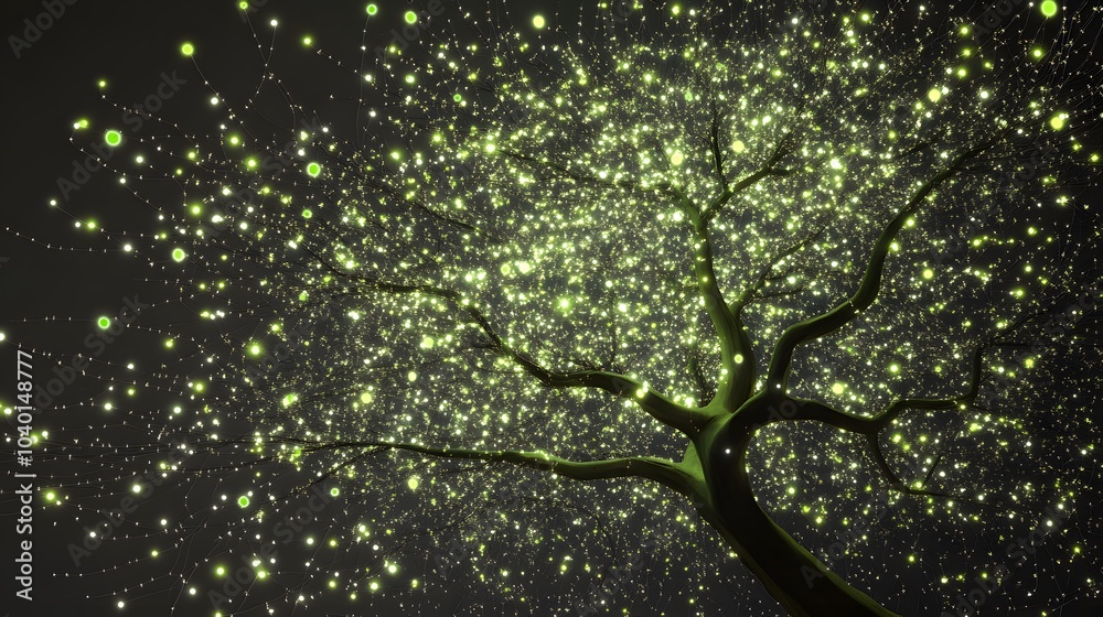 Fototapete A clean and modern decision tree diagram with glowing branches, each node representing a key decision point, no background