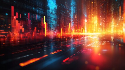 Futuristic Financial Data Visualization with Vibrant Urban Colors