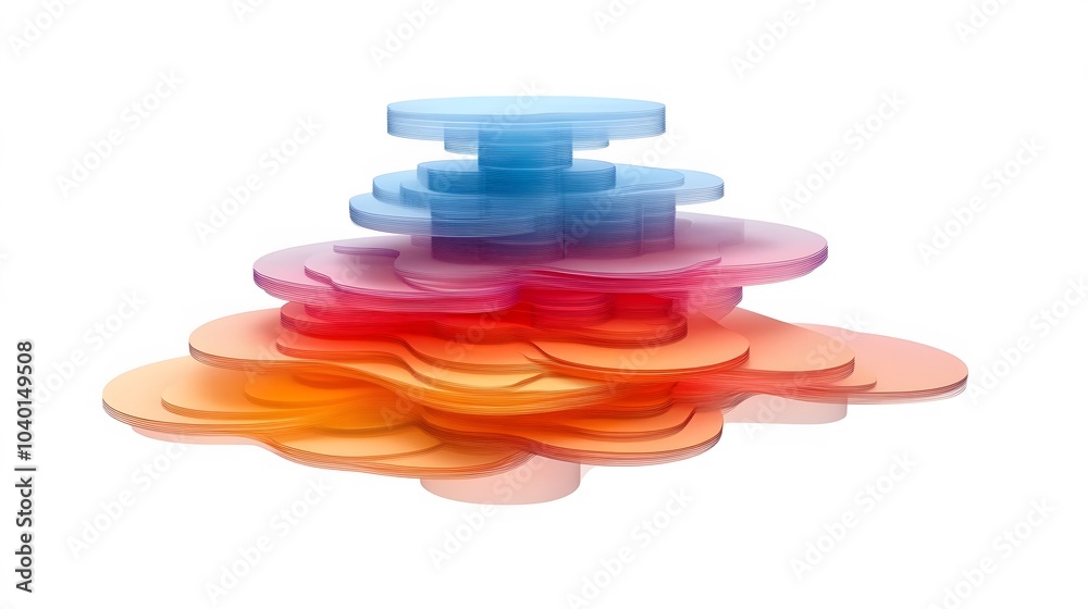 Poster A 3D K-Means clustering diagram with distinct clusters separated by color gradients, representing customer segmentation, no background
