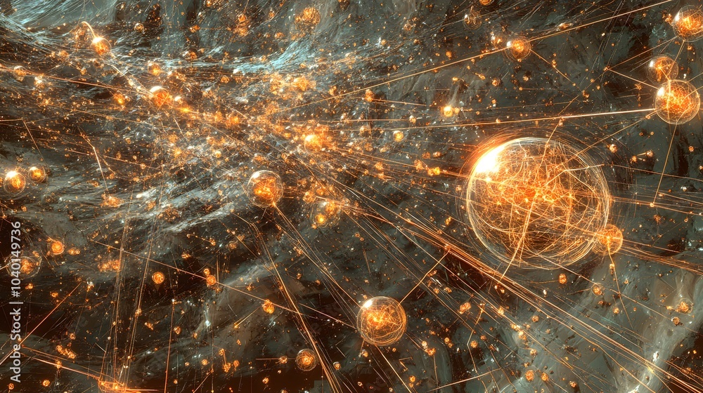 Poster A futuristic K-Means model in 3D, with glowing centroids and clusters of data points grouped by proximity, no background