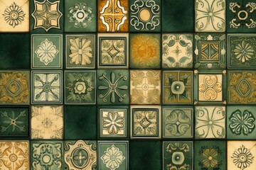 Green tiles pattern backgrounds flooring.