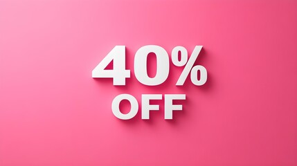 White '40% OFF' Promotional Sign on a Hot Pink Background with Copy Space