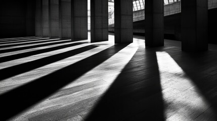 Interplay of lines, shadows, and textures in a black-and-white minimalist abstract, creating a striking visual composition