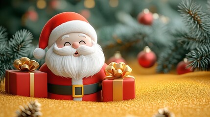 Obraz premium 3D Cheerful Santa with Gifts in a Festive Setting