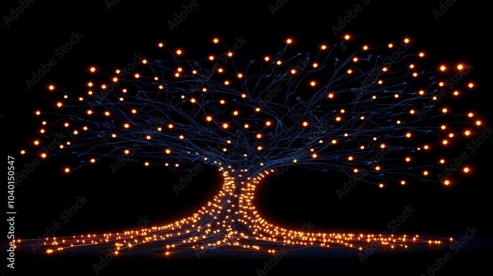 Poster A close-up of a decision tree model with branching paths, featuring the words 'Machine Learning' glowing in neon, no background